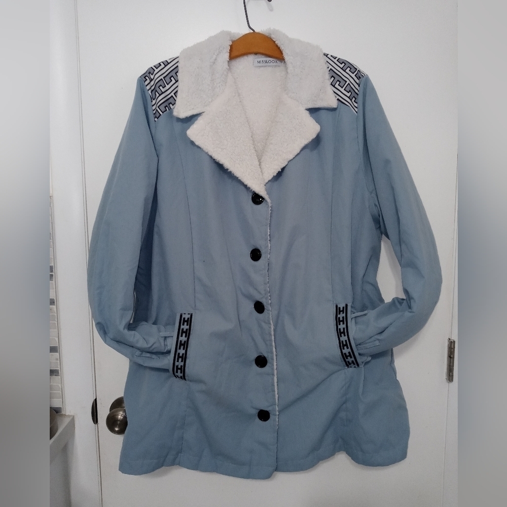 MISS LOOK SHERPA LINED BUTTON DOWN SKY BLUE LONG SLEEVE JACKET W POCKETS 3XL